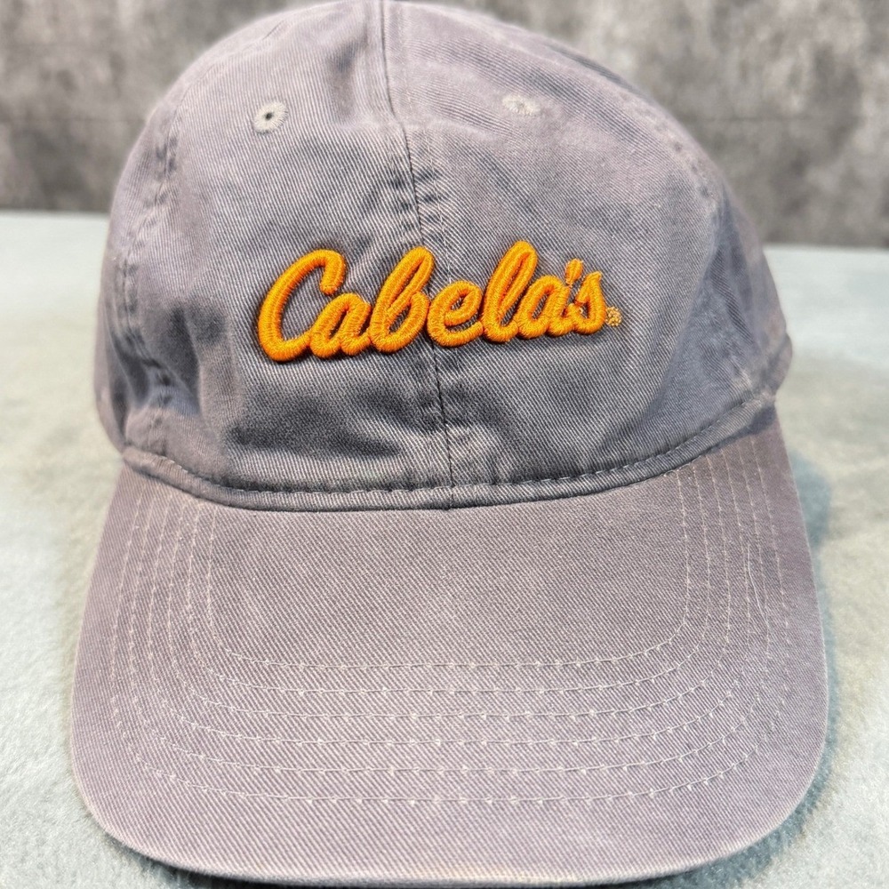 Cabelas Mens Adjustable Baseball Cap‎ Grey Orange Embroidered Logo Dad Hat OSFA